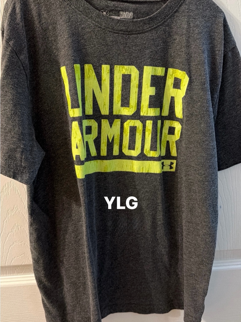 Under Armour Gray Tee with Neon Yellow Logo - Youth